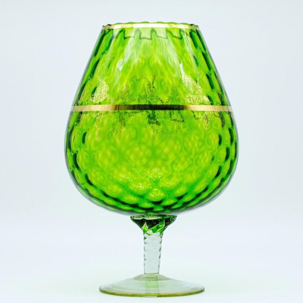 Empoli Extra LARGE GLASS DIAMOND Pattern Optic Green Gold Accent Twisted Stem